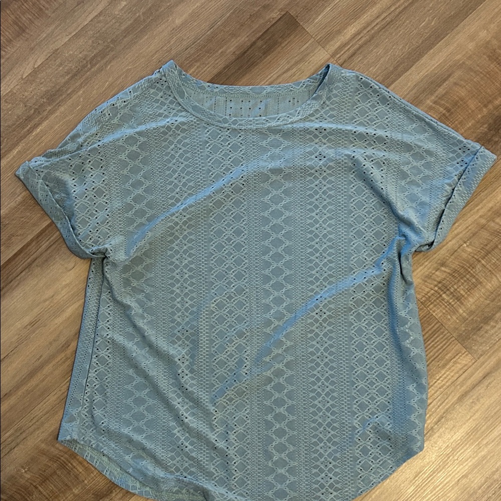 SHEIN Blue Green Lace Short Sleeve Tee